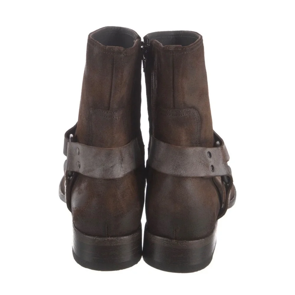 To Boot New York Mens Brown Suede Harness Zip Boots Made in Italy Size 9.5